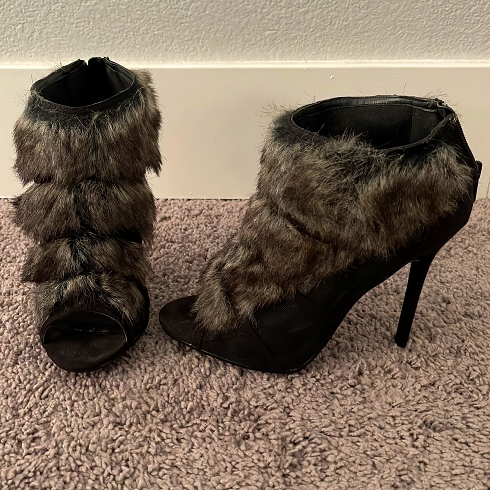 Black & Gray Fur Booties